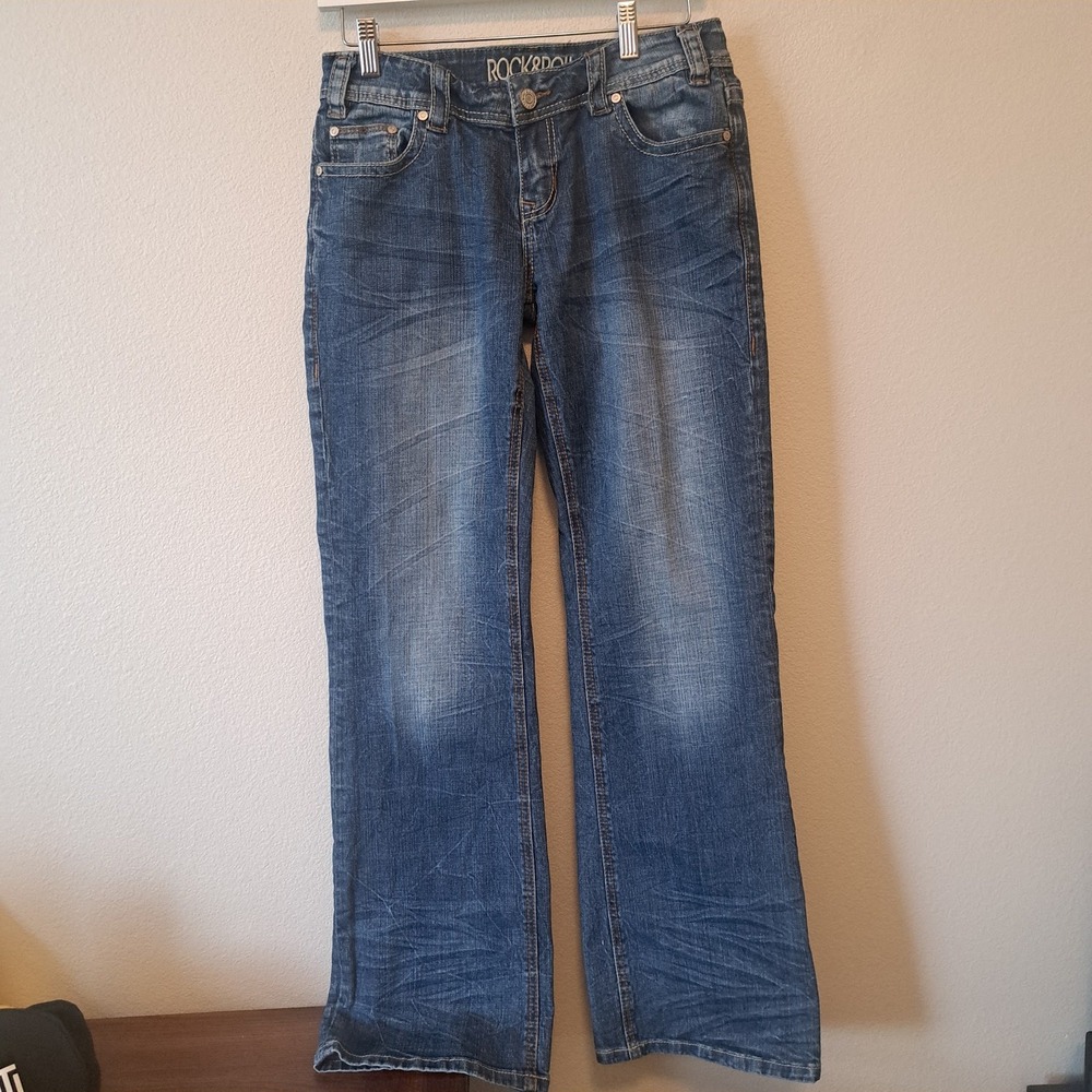Rock & Roll Cowgirl Riding Jeans Bootcut Dark Wash W7-2337 27x32